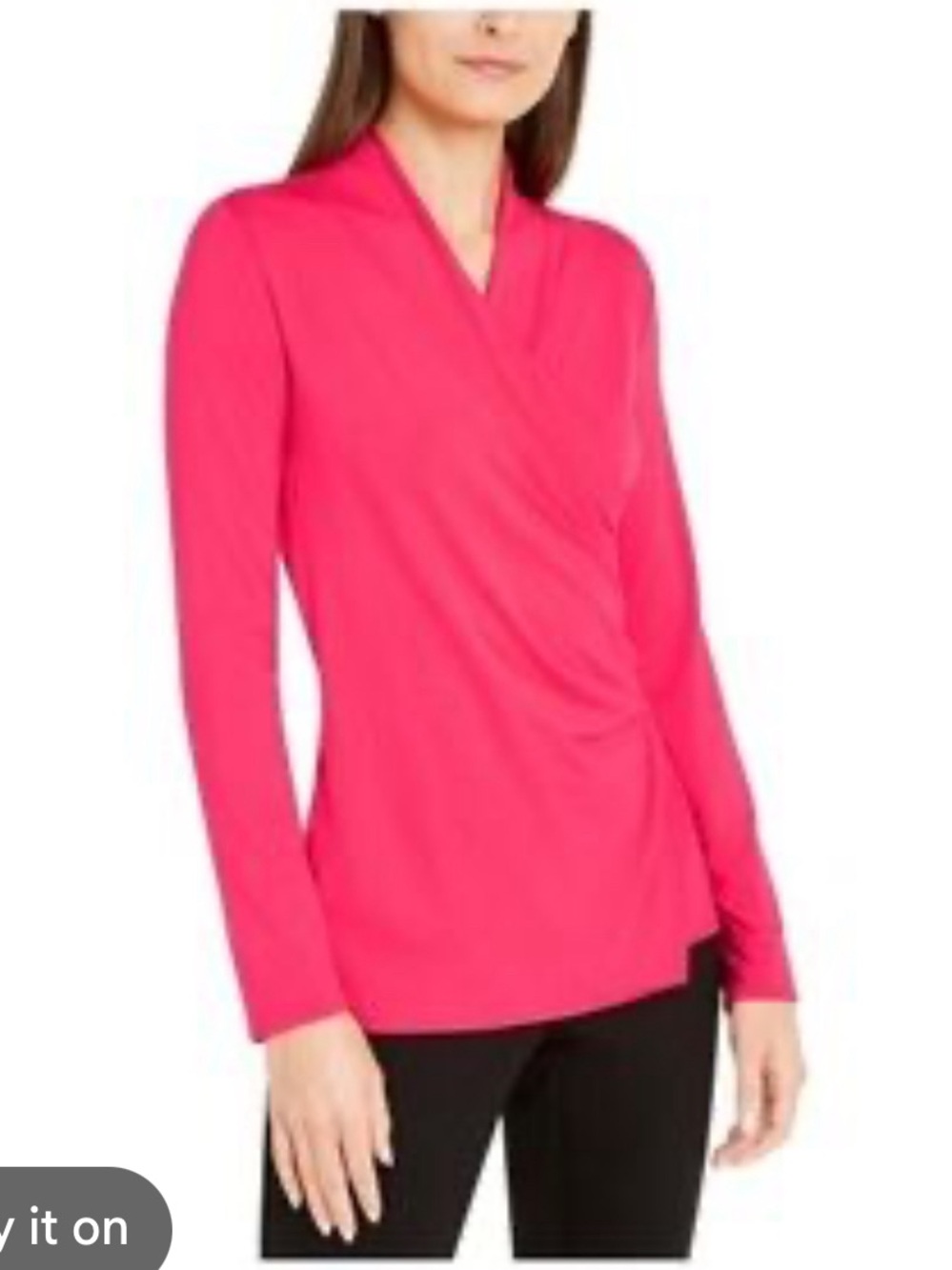 Alfani Reddish Pink Faux Wrap-Front Long Sleeve Top